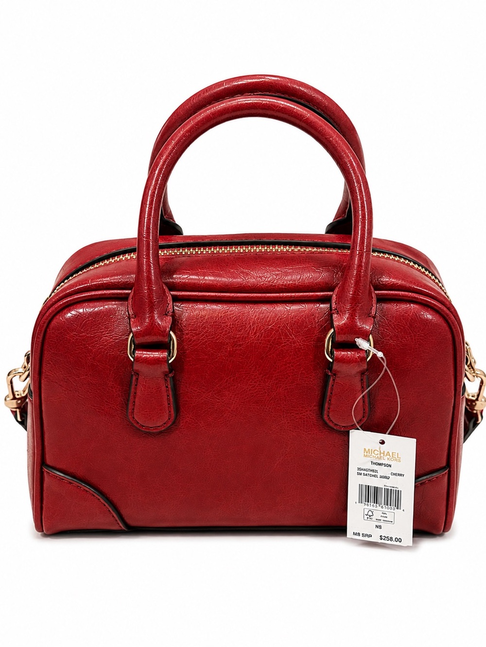 Michael Kors Thompson Extra-Small Distressed Convertible Satchel – Cherry - Picture 3 of 9